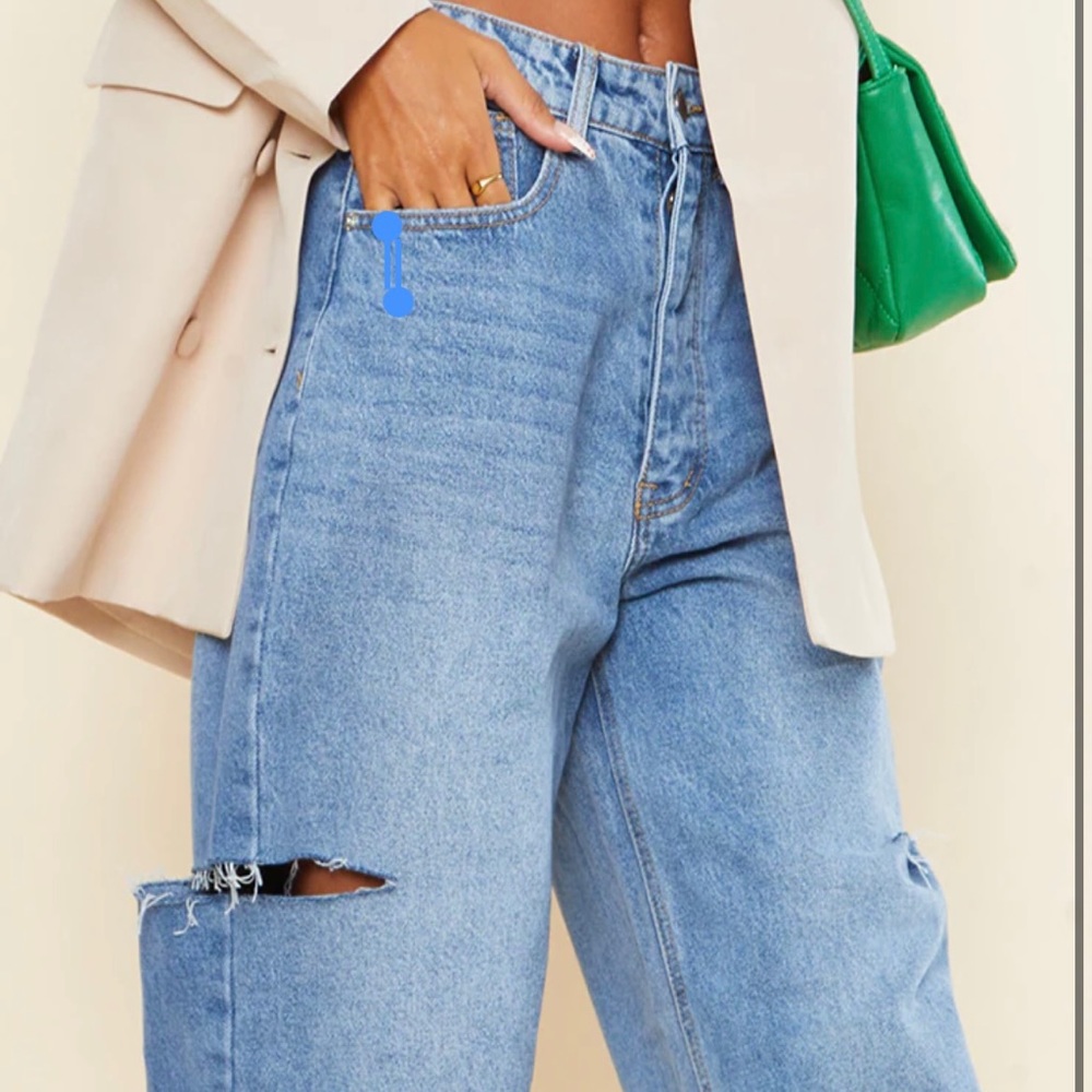 Mid Wash Thigh Split Baggy Boyfriend Jeans - Picture 2 of 16